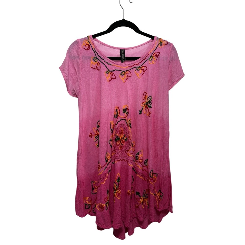 True Rock Tunic Top Women's Free Size Pink Colorful Embroidered Boho Hippie‎